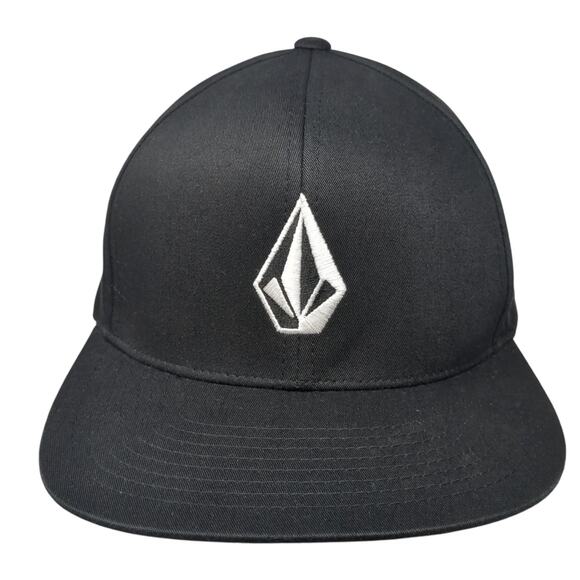 Volcom Stone Logo Snapback Hat Solid Black One Size Embroidered 6 Panel - Picture 1 of 9